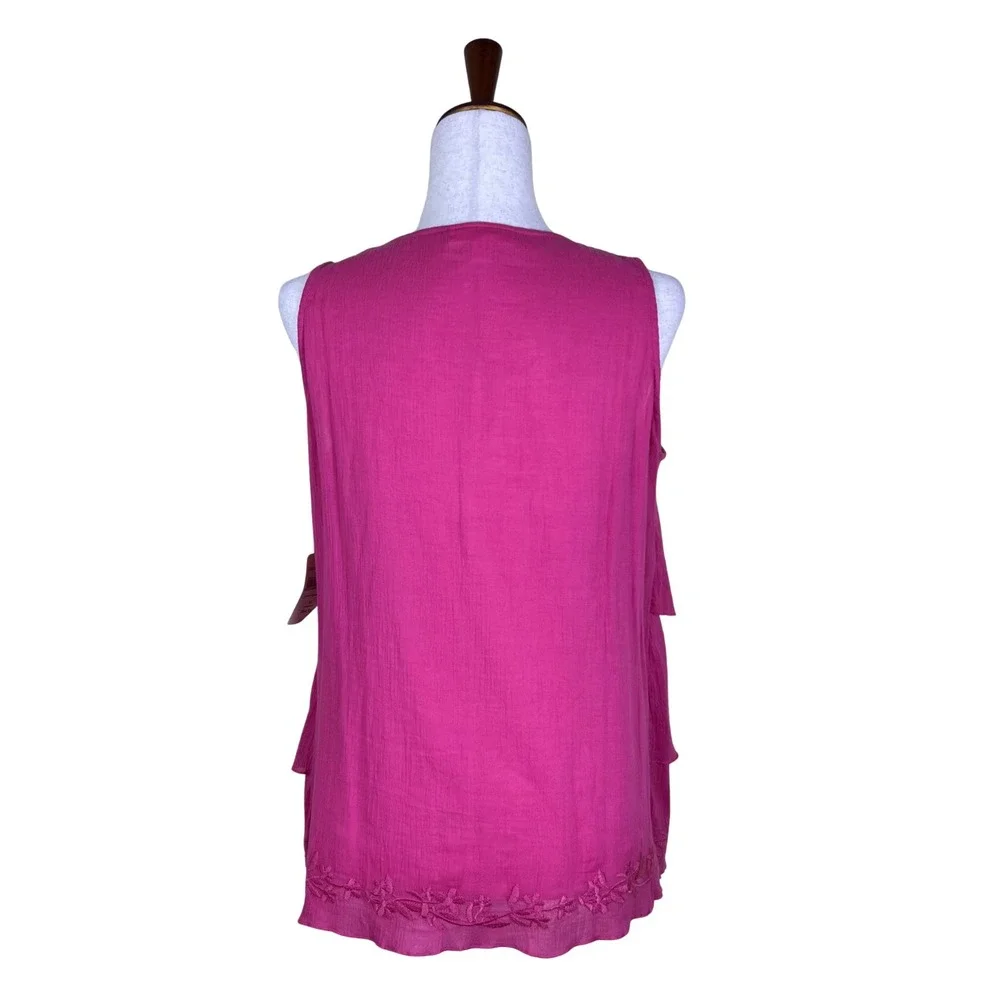 Coldwater Creek Tank Size M Hot Pink Ruffle Tiered Beach Summer Crochet Collar - Picture 3 of 11